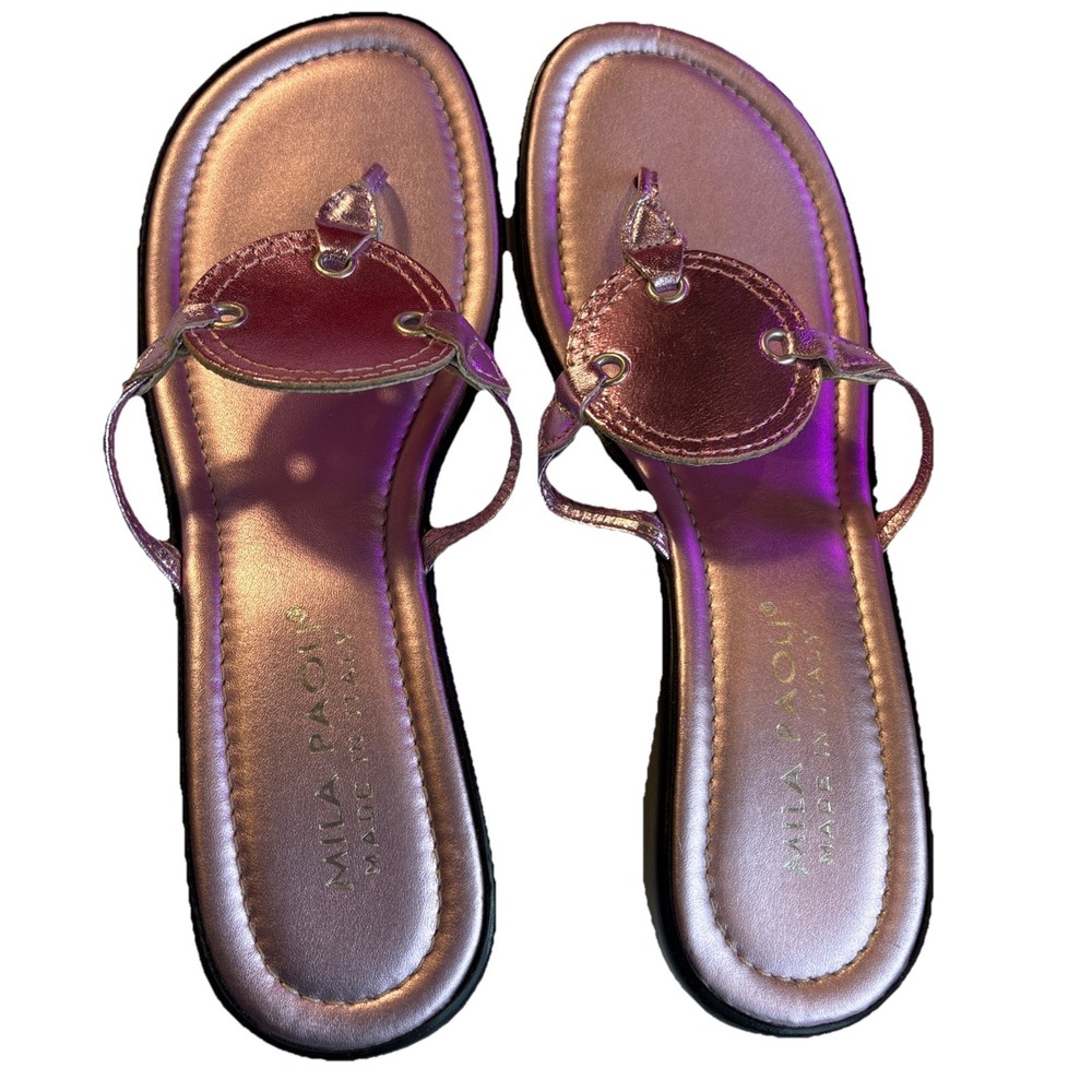 Mila Paoli Metallic Pink/black Sandals Women's Size 7